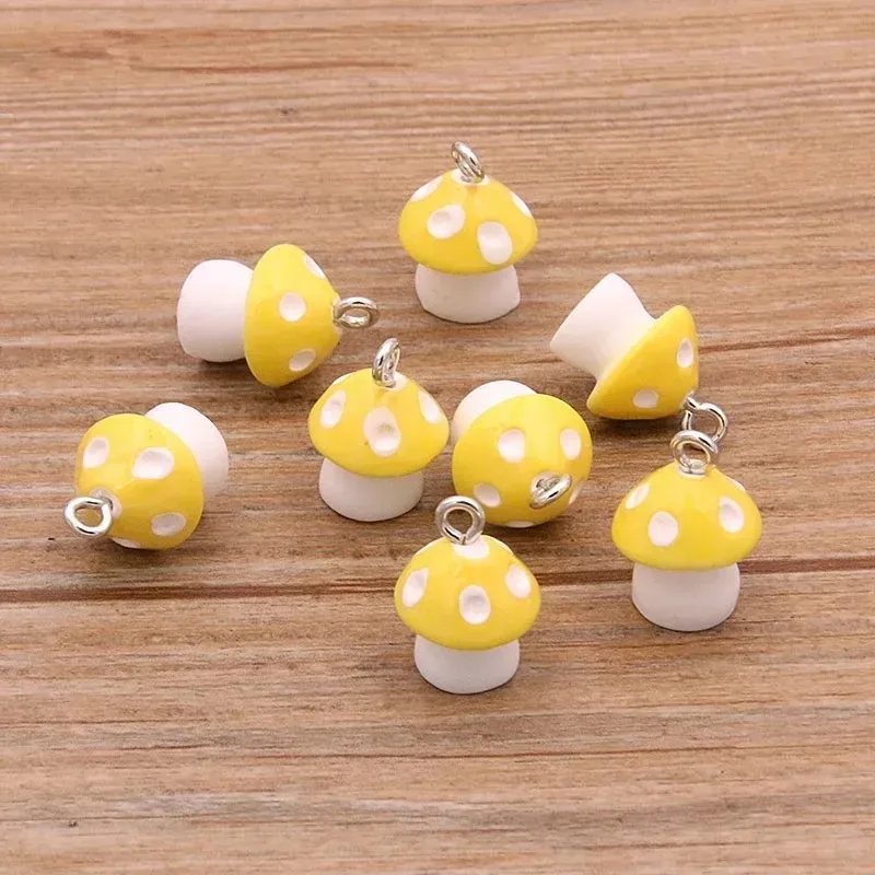 10Pcs 3D Mini Mushroom Vegetable Resin Charms 6 Colors DIY Jewelry Accessories For Earrings Keychain Pendant Bracelet Making