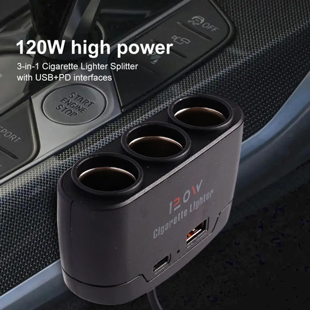 محول ولاعة السجائر لشاحن السيارة 120 وات مع مفتاح، منافذ متعددة PD30W QC3.0 ومقسم المقبس، يحل السيارة