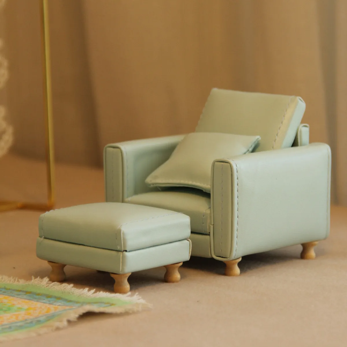 Sofá de cuero moderno en miniatura OB11, 12 escalas, sofás realistas de una sola pareja para muebles de casas de muñecas