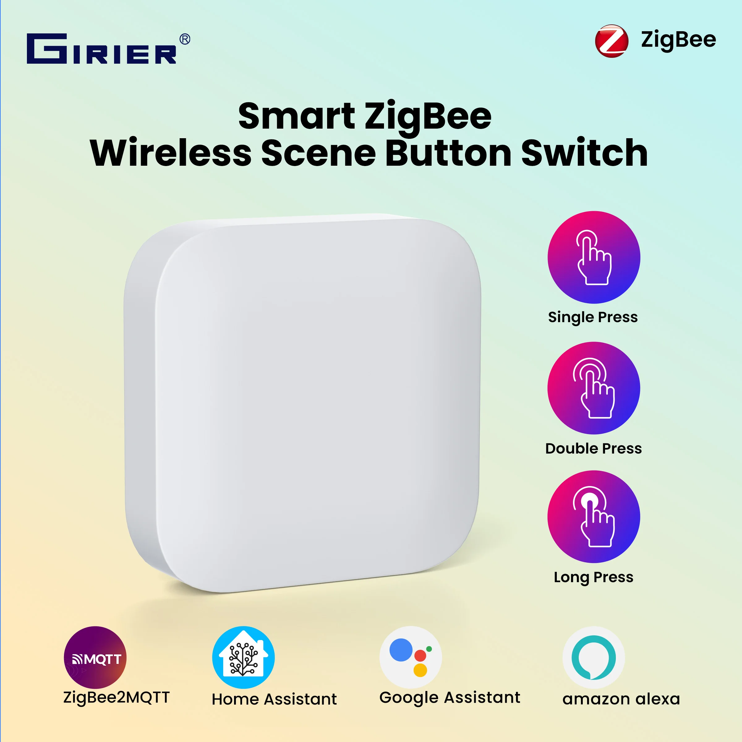 

GIRIER ZigBee Scene Switch Wireless Button Switch for Smart Home Automation System Support Home Assistant ZigBee2MQTT Hub Needed