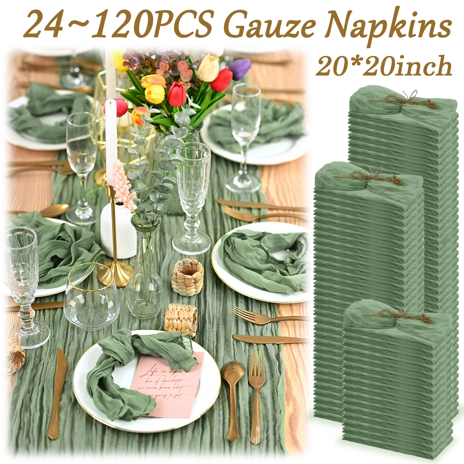 24-120Pcs Sage Green Wedding Napkins Cloth Napkins Cotton Gauze Towel 20inch Serving Napkins Dining Placemats Party Table Decor