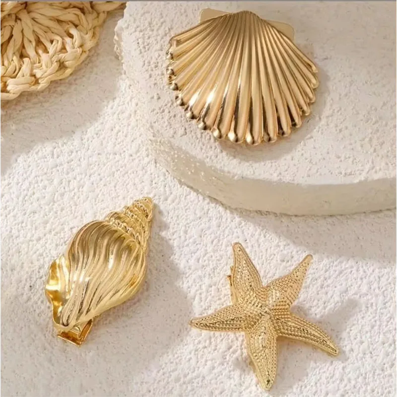 

3Pcs Fashiona Europe America Golden Starfish Shell Duckbill Hair Clip for Women Elastic Girl Hair Accessories Headwear