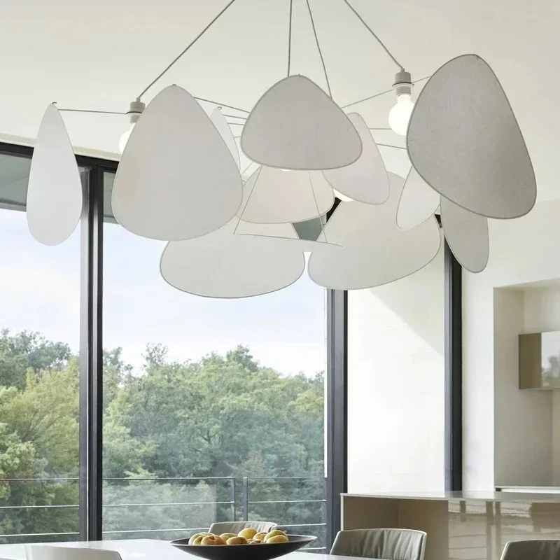 2026 80cm White Fabric Art Sector Chandelier For Kitchen Living Room Bedroom Indoor Decorative Lighting Fixtures