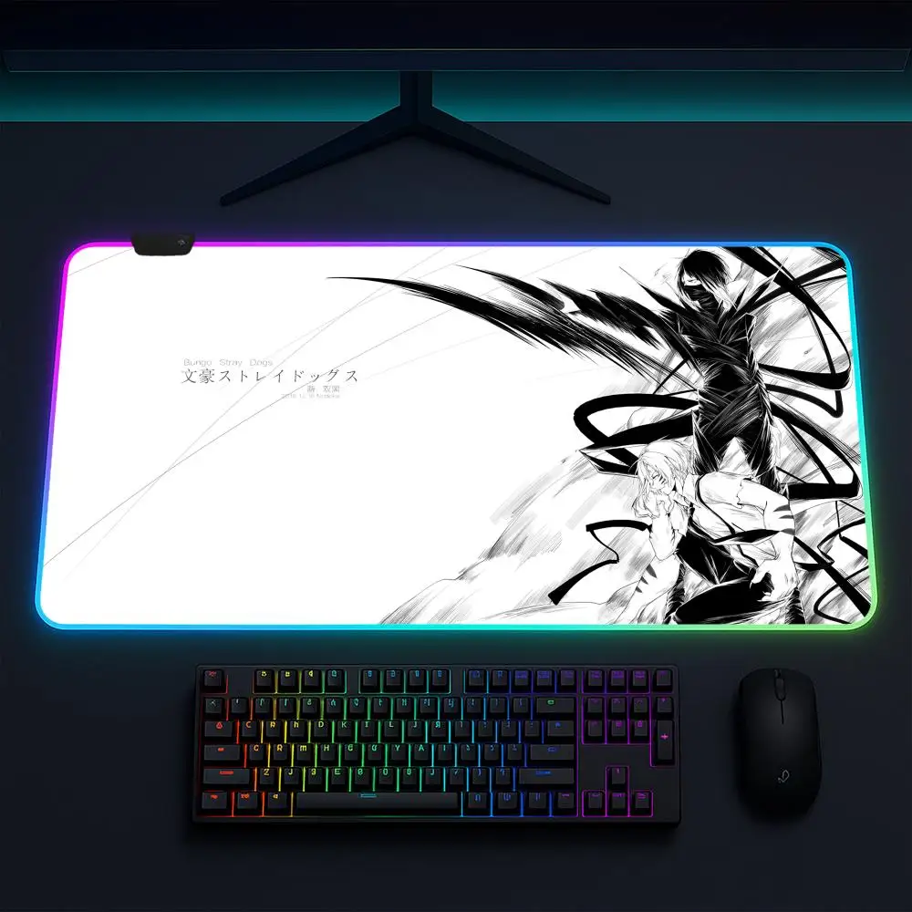 Bungo Stray Dogs Mouse Pad Gaming mat LED lighted non-slip base waterproof large deskpad soft surface
