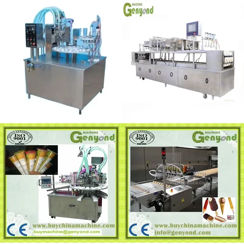 2026 CE Factory Genyond Semi Automatic Rotary Ice Cream Cone Filling Equipment Ice Cream Cup Filling Sealing Covering Machine
