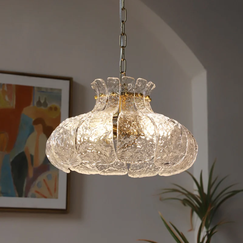 Vintage ijs smeltende glazen bloem hanglamp Art Murano lamp Franse eetkamerlamp voor slaapkamer Middeleeuwse designer koperen lamp