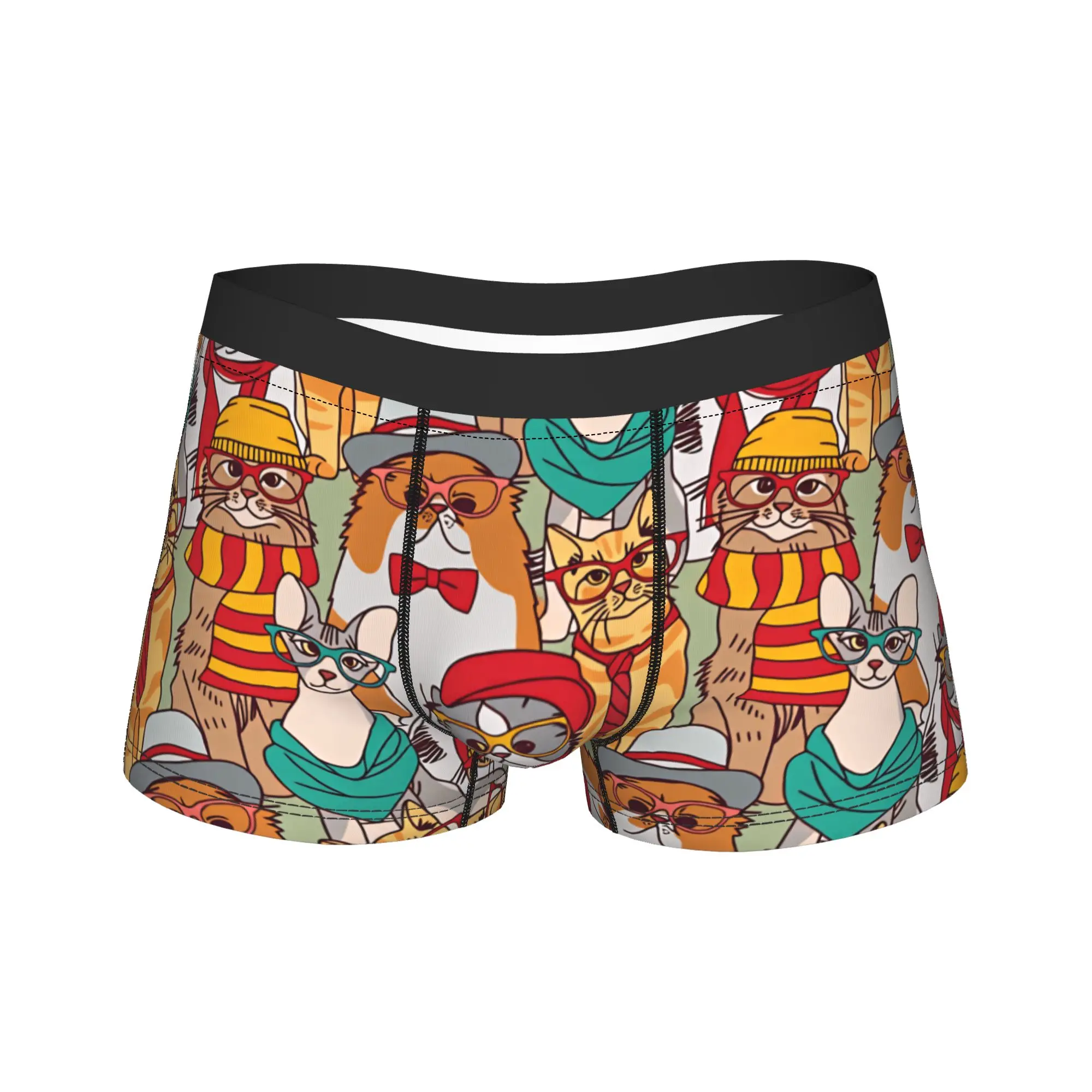 Cute cats group fashion hipster seamless pattern Boxershorts  Pouch Underwear Trenky Print Shorts Briefs Sexy Men Underpants2XL