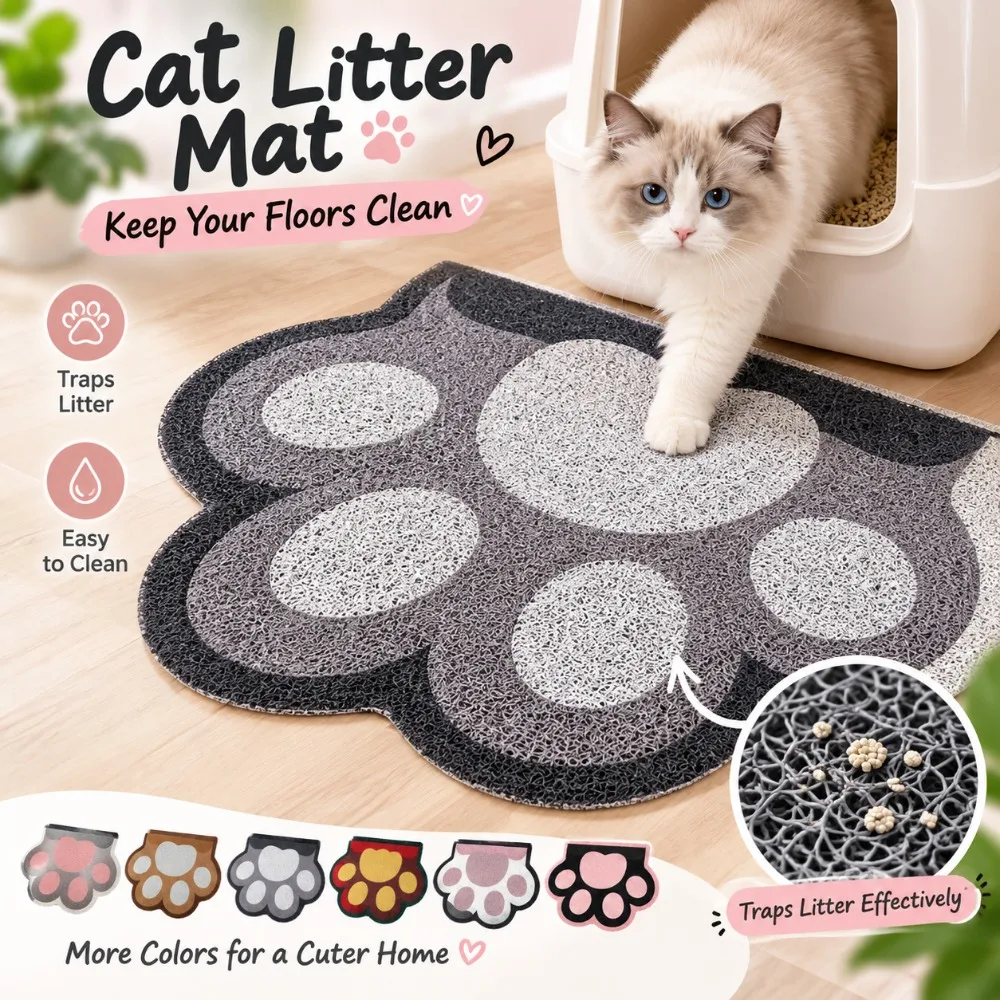 Cute Cat Paw Shaped Cat Litter Mat Odor Control Waterproof Pet Door Mat Anti-fouling Non-Slip Litter Box Mat For Cats