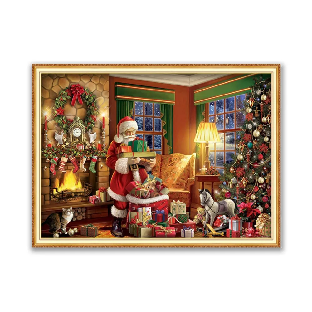 Christmas Village DIY Cross Stitch 11CT Embroidery Kits Needlework Craft Set Cotton Thread Printed Canvas Home Decoration Sale