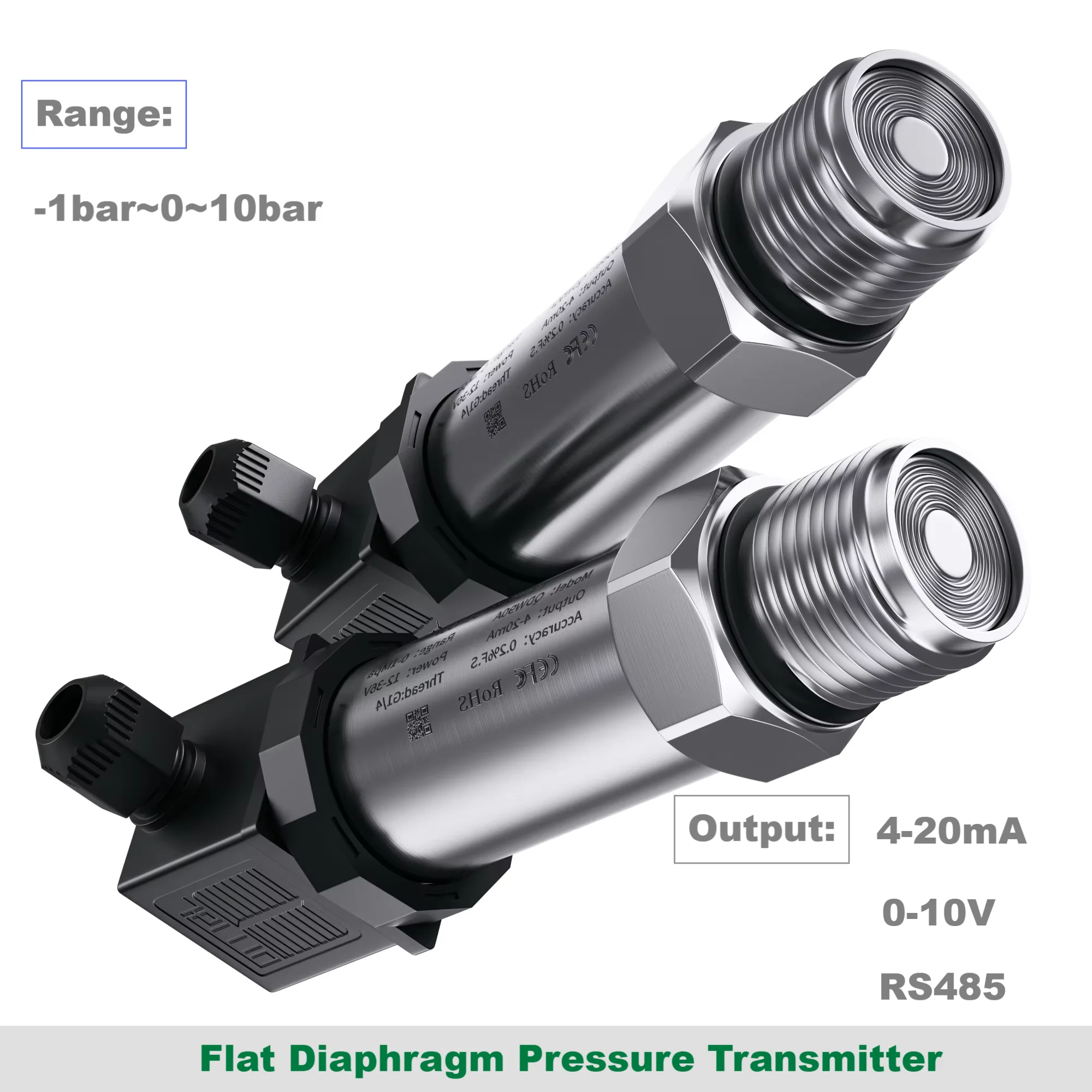 Flat Diaphragm Pressure Transmitter 1Mpa 1bar 10bar to 4-20mA 0-10V Milk Glue Tank Sanitary Food Grade Flush 10kpa Sensor RS485
