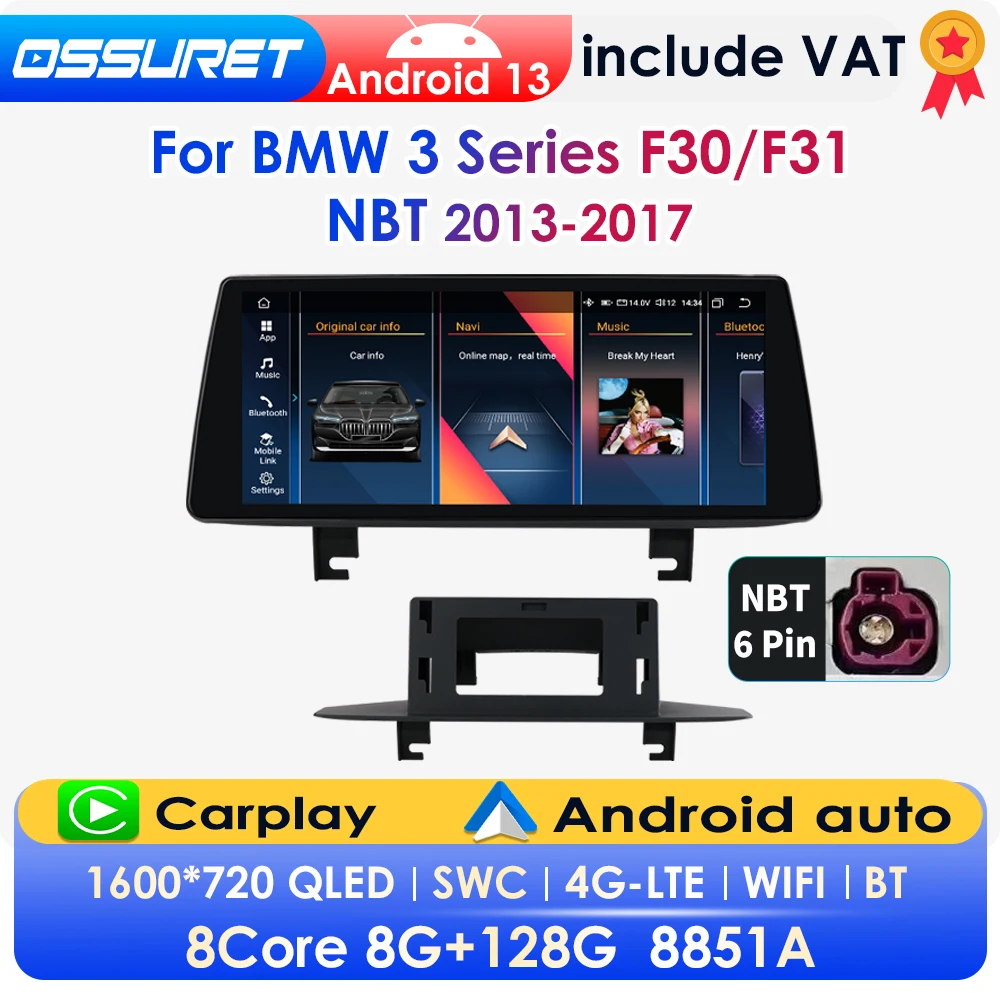 OSSURET 10,25 Zoll 2-DIN Android Autoradio für BMW 3er F30 F31 NBT 2013-2017, Multimedia-GPS-Player, kabelloses Carplay, Android Auto, 4G, DSP, BT, Mirror Link, SWC, 360°-Kamera, Autoradio,