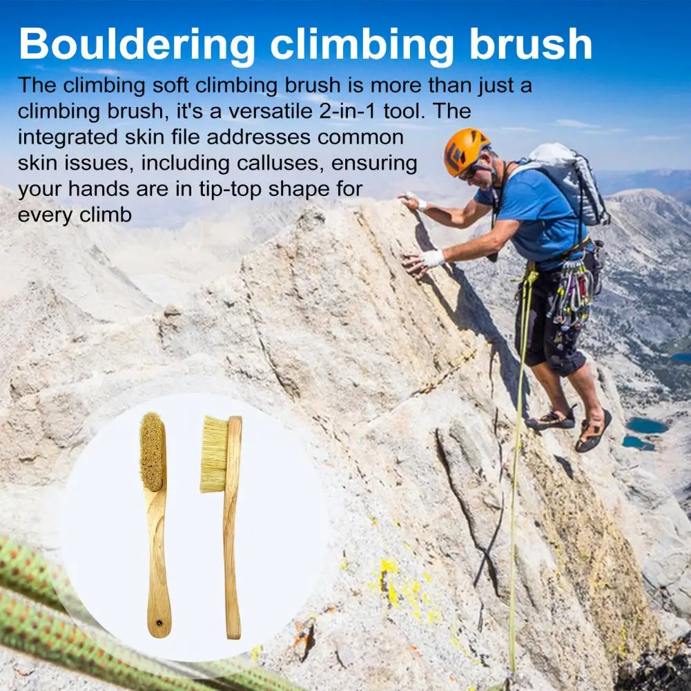 Rock Climbing Cleaner Rock Climbing Brush with Wooden Handle Thick Boar Bristle Tool Portable Bouldering Brush for Indoor