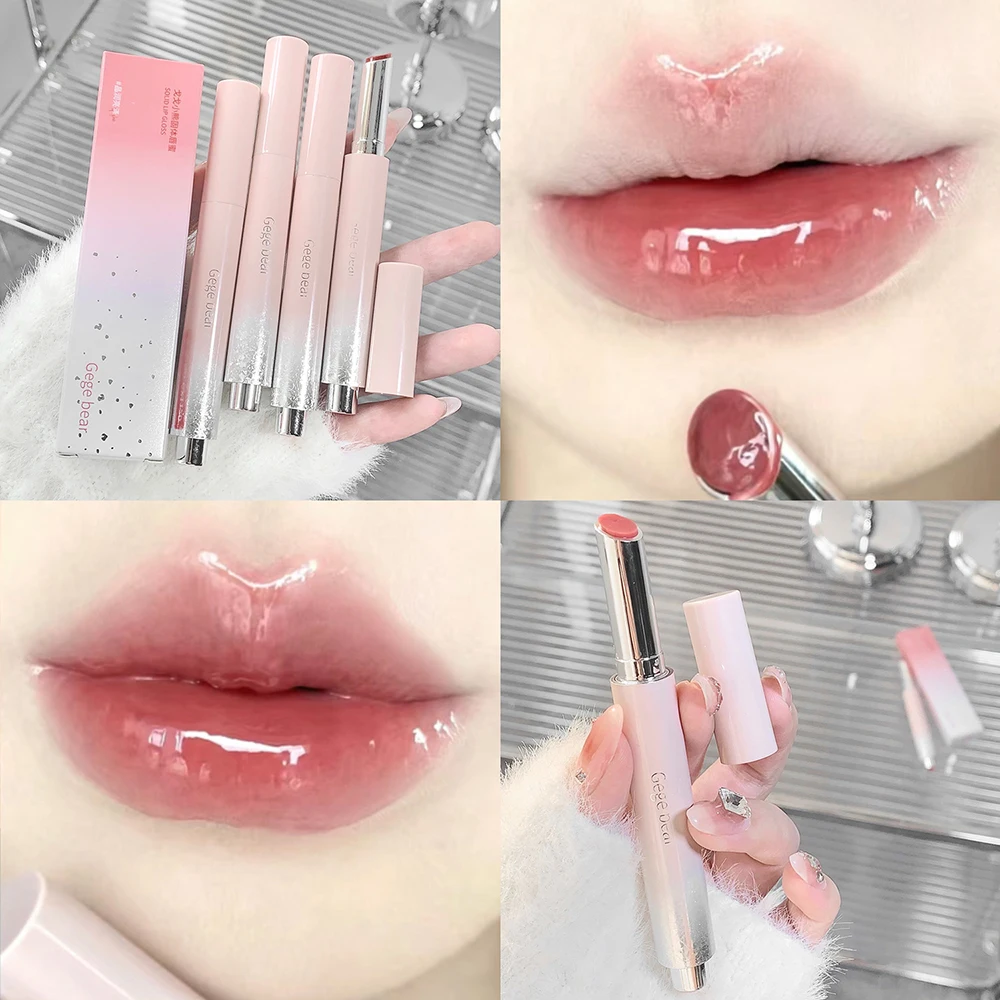 

6 Colors Lip Cosmetics Long Lasting Press On Lipstick Jelly Mirror Tint Lip Gloss Smooth Honey Texture Moisturizing Lip Makeup