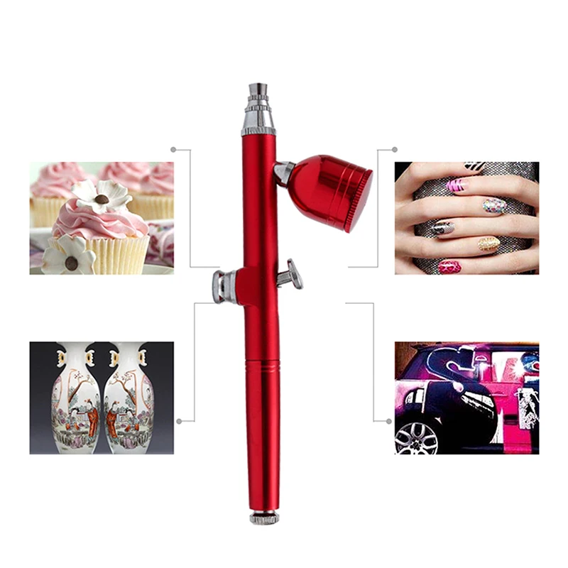 Airbrush Dual Action Gravity Feed 0.3mm Nozzle Adjustable Red/Gold Cake Decorating Brushes For Nail Manicure With Wrench Straw