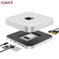 USB C Hub with Hard Drive Enclosure Type-C Docking Station for Mac mini with 2.5 SATA NVME M.2 SSD Case DP USB3.0 M1/M2