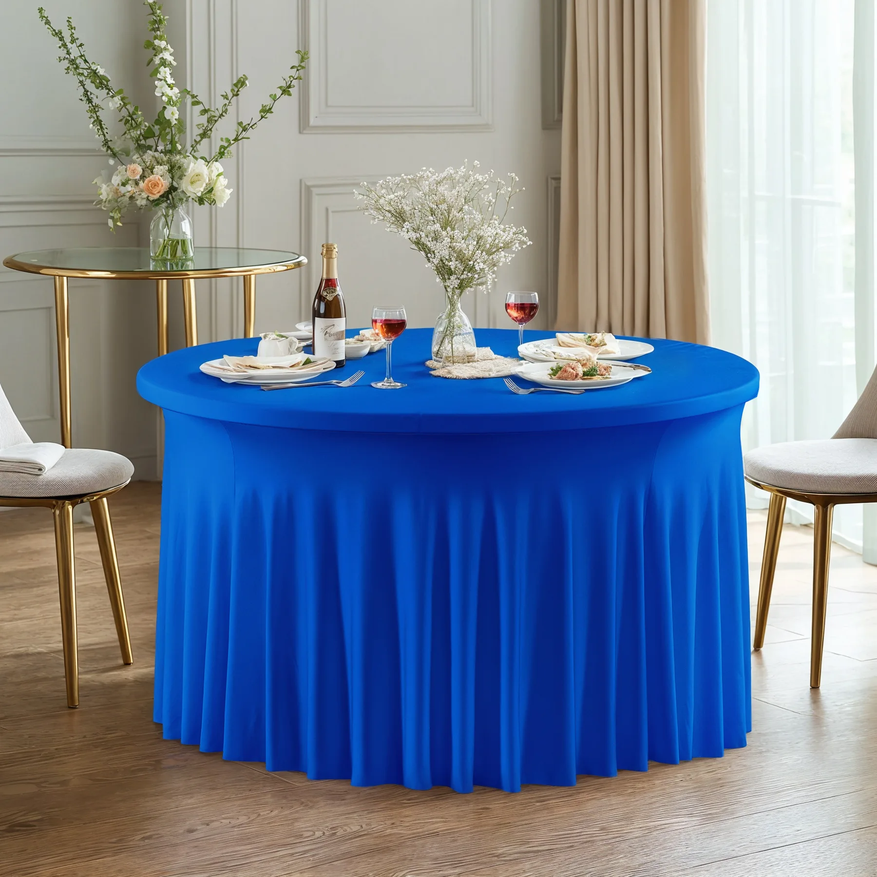 Bruiloft Decoratie Europa Amerika Stijl Spandex Tafelkleed Ronde Elastische Stofdichte Rok Verdikt Tafelkleed voor het hele seizoen - afbeelding 1