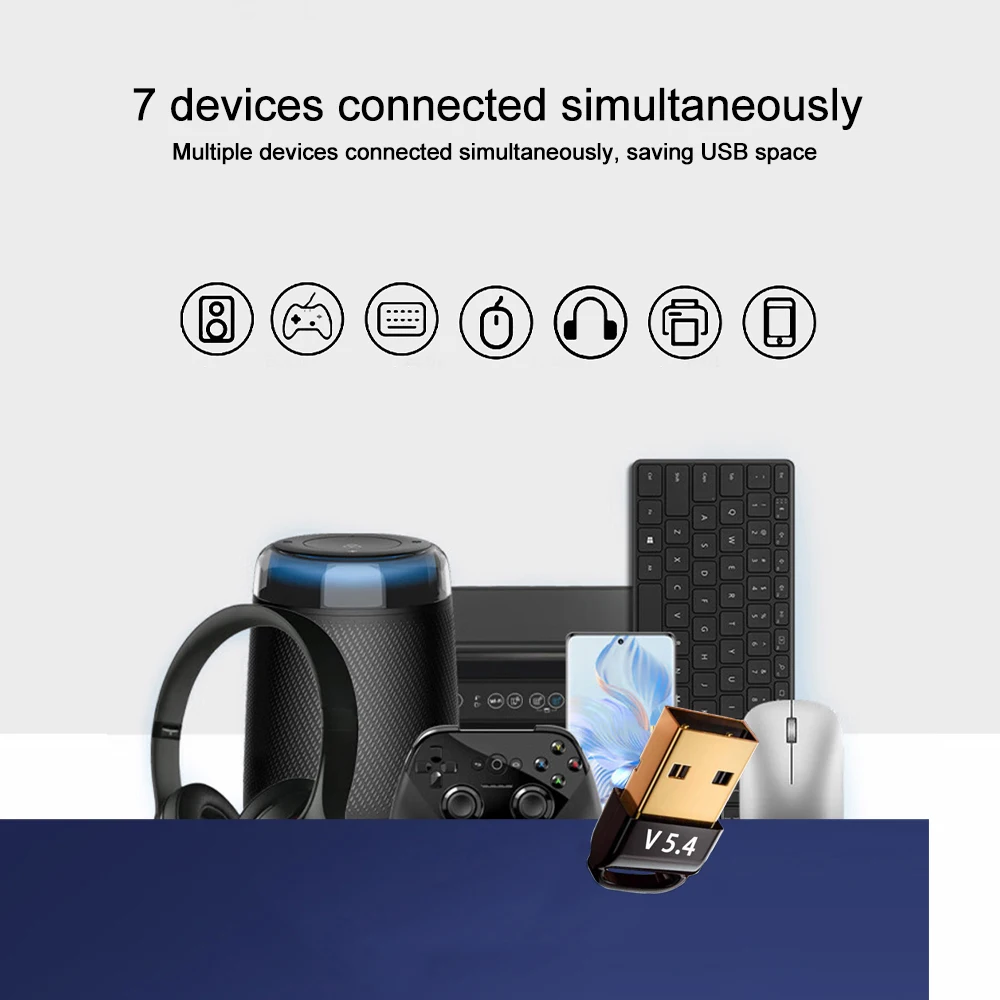 Receptor Áudio Sem Fio e Transmissor, Dongle USB, Adaptador Bluetooth 5.4, Alto-falante, Mouse, Teclado