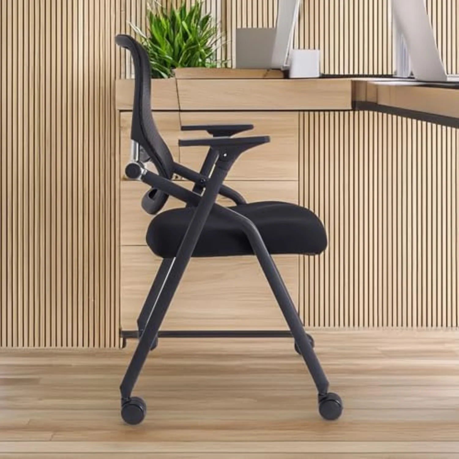 PRO, Stackable & Foldable Conference Room Chairs with 2X Thick Cushion, Lumbar Support, Armrest - Mesh Bouncing Back