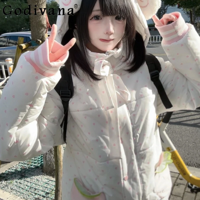 

Original Cute Japanese Style Parkas Female Street Wear Hooded New Winter Cotton Jacket Women's Long Sleeve Lolita Sweet Parkas
