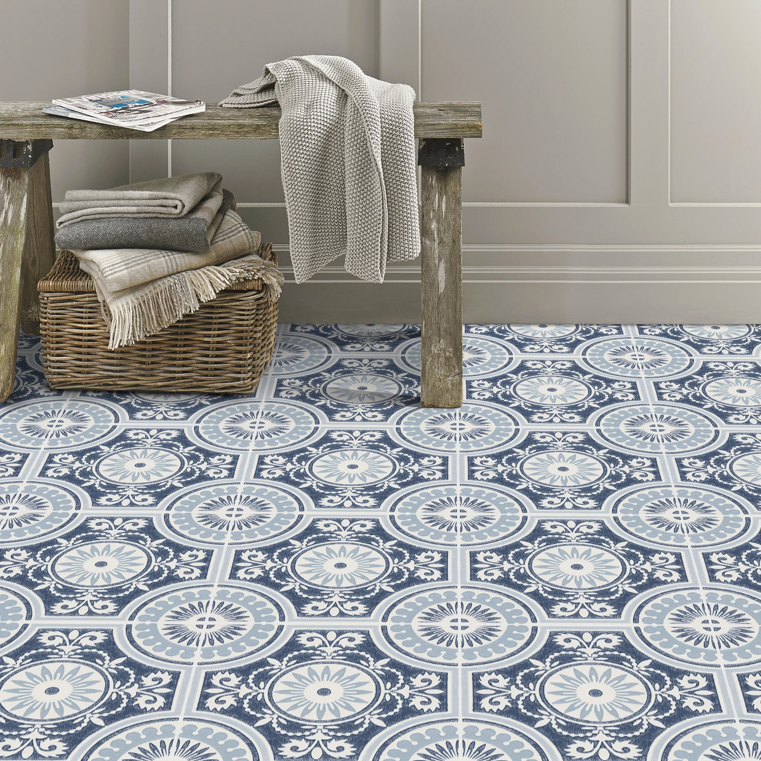 Peel and Stick Moroccan Tile Stickers Self Adhesive Waterproof Floor Wall Decals (20x20cm/30x30cm, 5/20PCS)