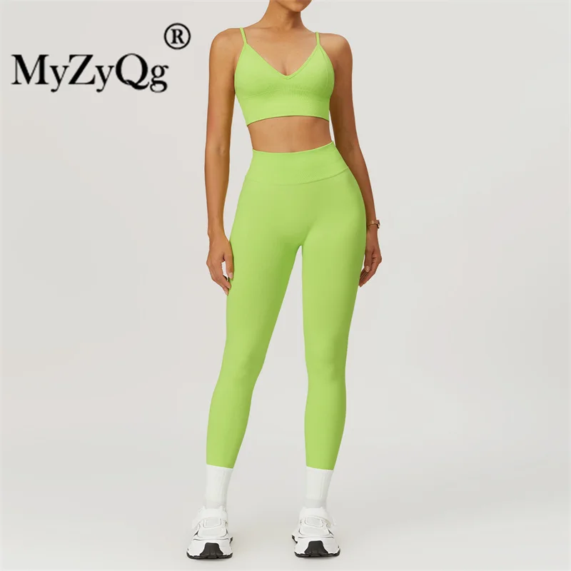 MyZyQg Women Seamless Crossover Back Yoga Bra Legging Set Summer Sports Quick Dry Top Fitnes Workout Pant Suit 2 Piece Outfit