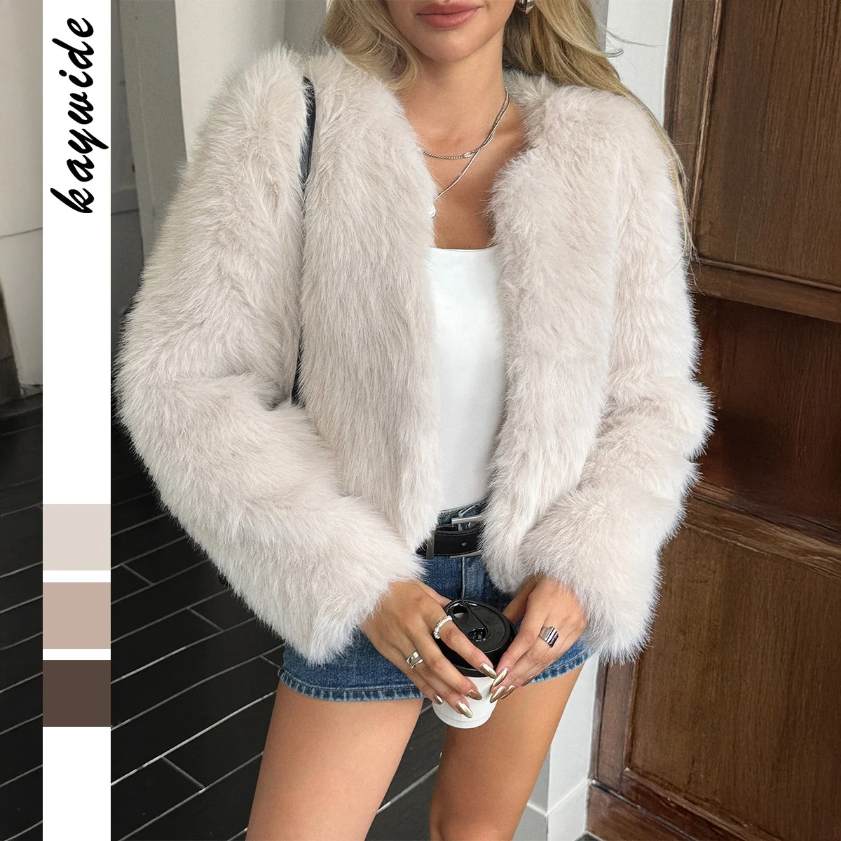 

Модная женская короткая верхняя одежда: шуба из искусственного меха, повседневная, из полиэфирного волокна, коллекция Осень 2025, женская одежда