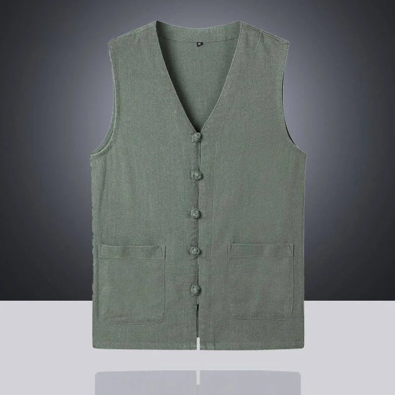 

Летняя тонкая хлопково-льняная мужская майка свободного кроя больших размеров в стиле ретро с подплечниками, повседневная внутренняя одежда, футболка с V-образным вырезом