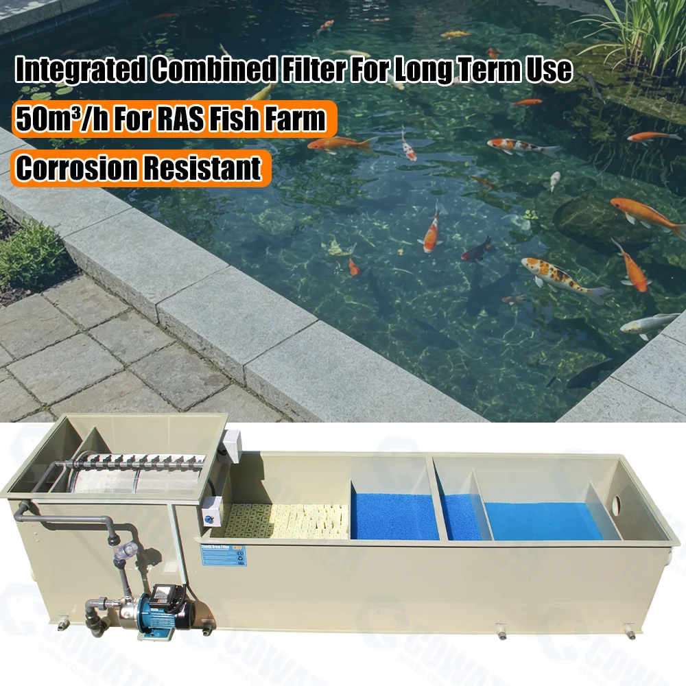 Cowater Koi Pond Drum Filter with Motor & Pump 9000L/Hour Filtration PP ECO Plastic for Fish Farm