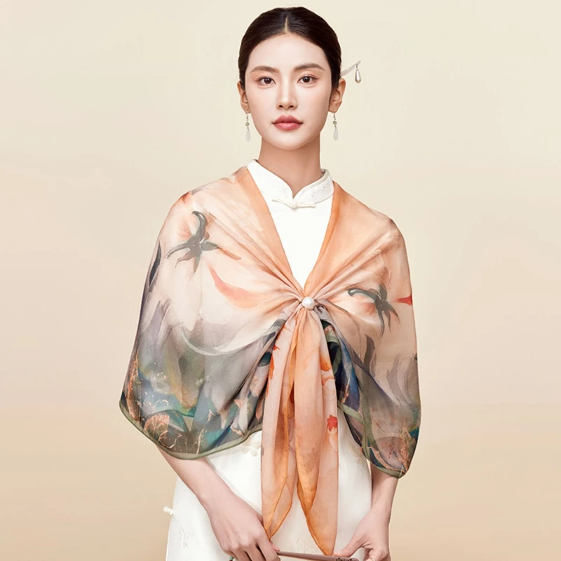 

Shawl Scarf Sunscreen Women's Multi-Functional Spring and Summer New Silk High-End Geometric Pattern Printing and Dyeing GiftBox