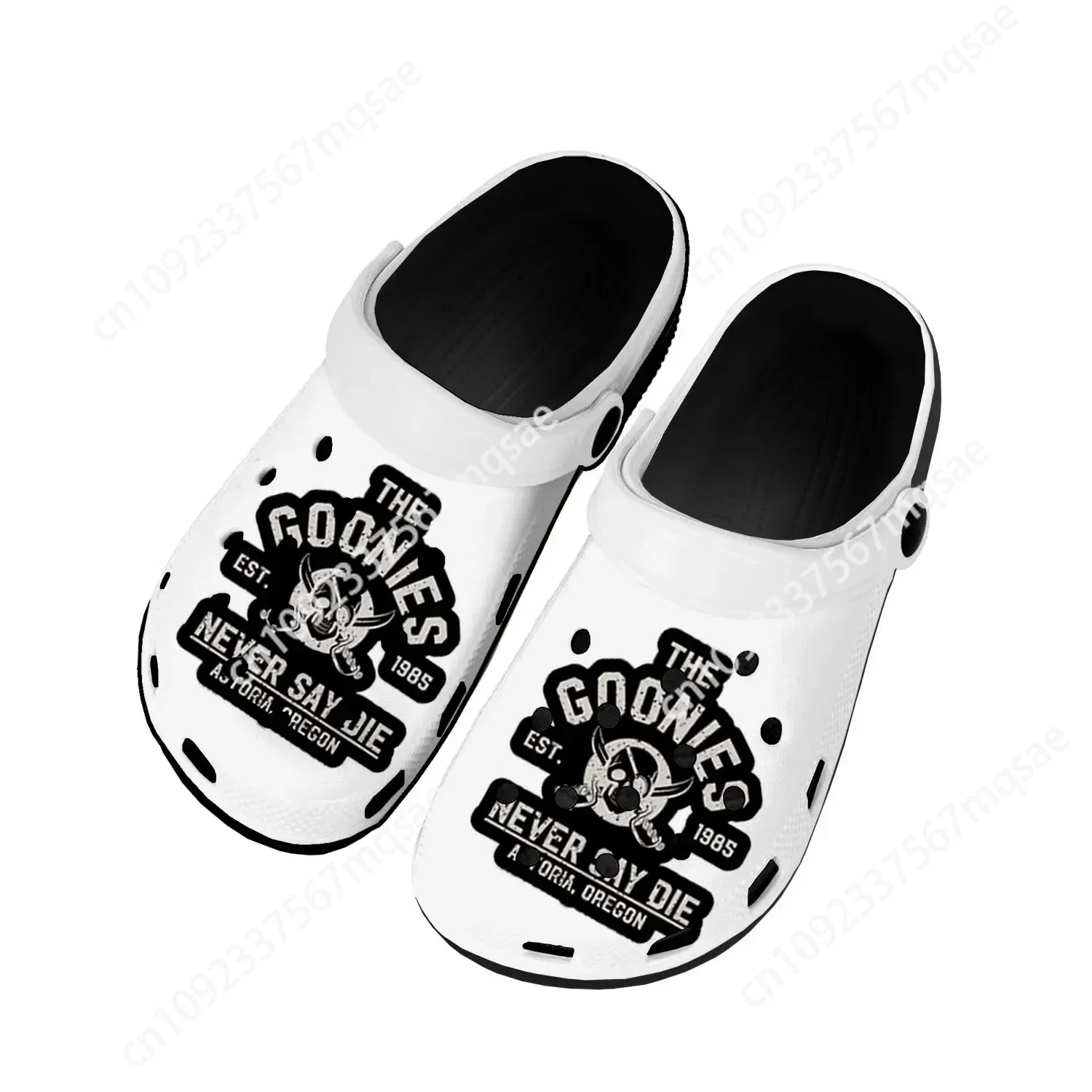 Goonies Never Say Die Skull Rock Home Clogs Custom Water Shoes Mens Womens Teenager Shoes Clog Breathable Beach Hole Slippers