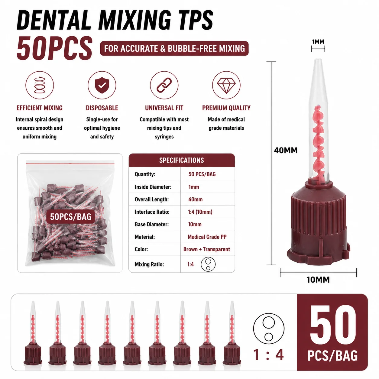 50/100 Stück Dental-Mischspitzen Einweg-Mixer 1:1 Gelbe Mischspitzen Einweg-Zahnmedizin-Mischspülungen Mischrohr