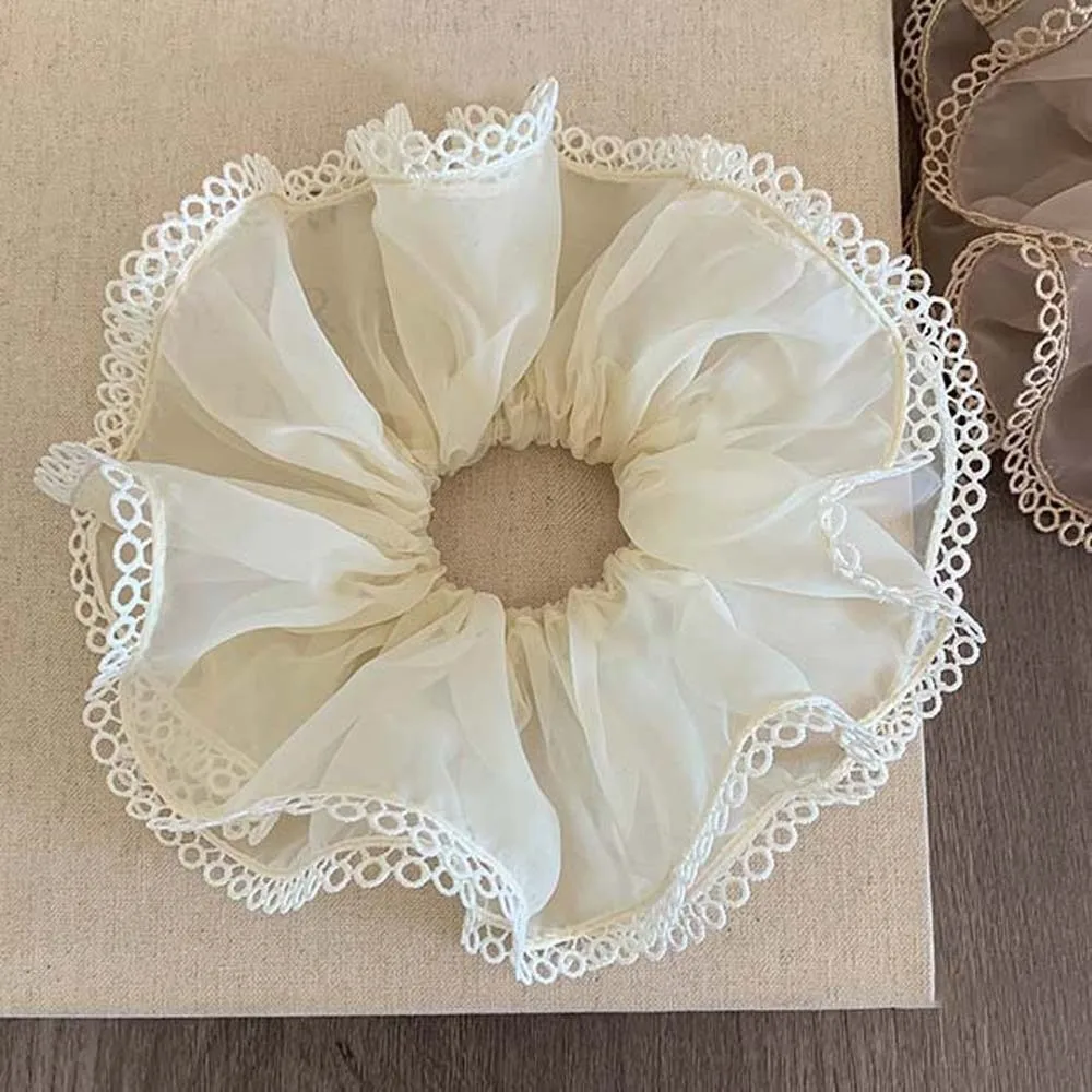 

Elastic Lace Trim Mesh Scrunchie Solid Color Headwear Double-layer Mesh Hair Rope Korean Style Sweet Bun Rubber Bands Travel
