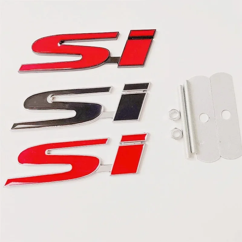 3D Metal SI Logo Rear Trunk Front Grille Auto Badge Chrome Sticker Car Emblem Badge Accessorie For Honda Civic Accord Automobile