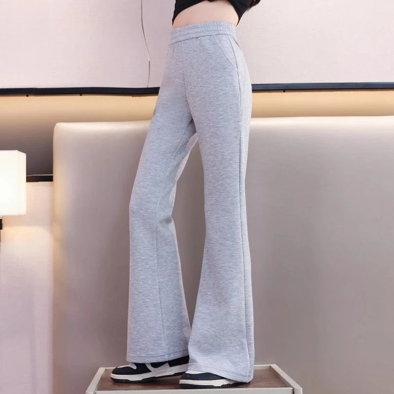 

2025 Spring Autumn Girls' Wide Leg Micro Flare Sportswear Pants Elastic Waist Breathable Fabric for Ages 8-14 Big Kids