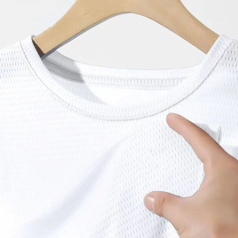 Mesh Ice Silk Men Summer T Shirts Solid Color Breathable Quick Drying Fitness Sports Running Tops Shirts For Men image 5