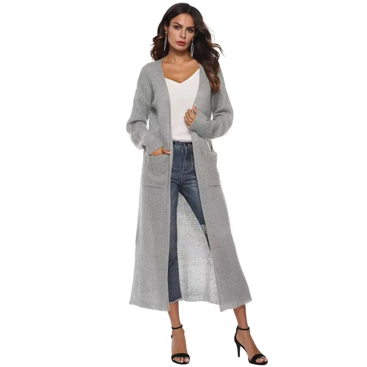 2024 autunno Chic Multi colore donna Cardigan grande tasca mostra sottile Slim Fit Cardigan lungo maglione sueter De Lana Para Mujeres