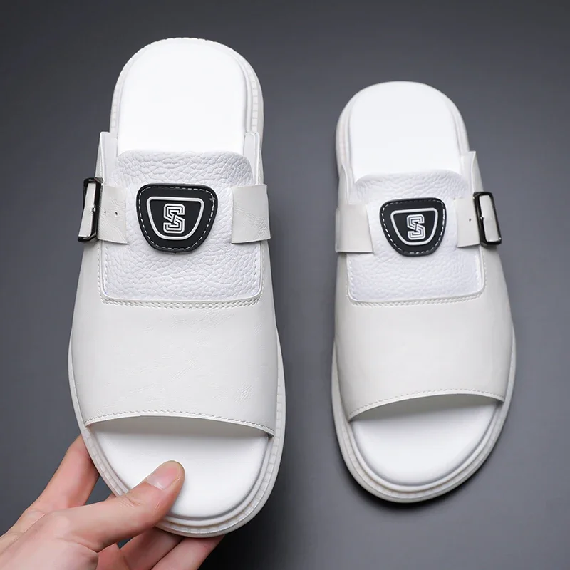 Low Foot Load Men Casual Summer Slippers Anti Slip Weightless Construction Cut Burden for Long Distance Outdoor Leisure Walking