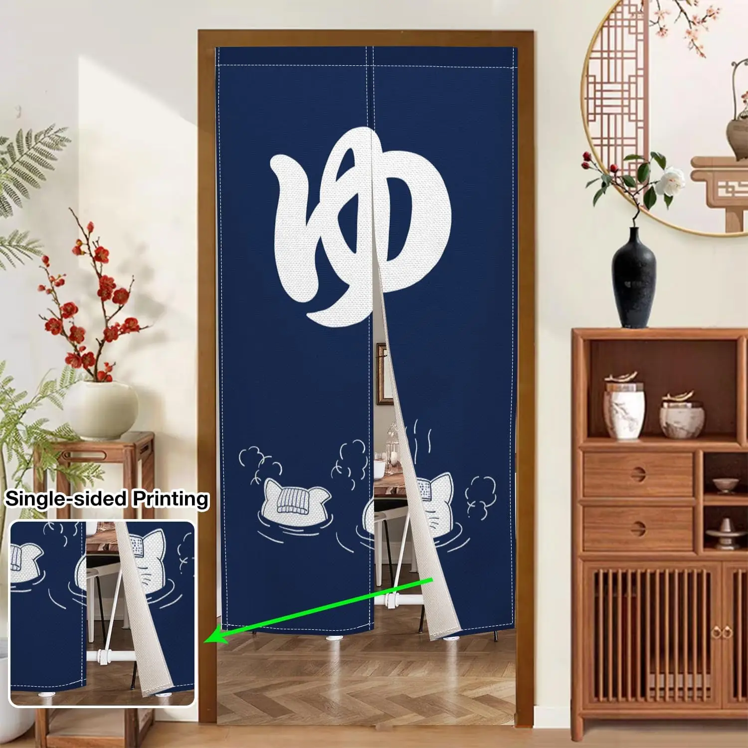 Doorway Curtain Japanese Long Style Two Cats Bathing in Hot Spring Door Curtain Tapestry Window Treatment Hanging Room Divider
