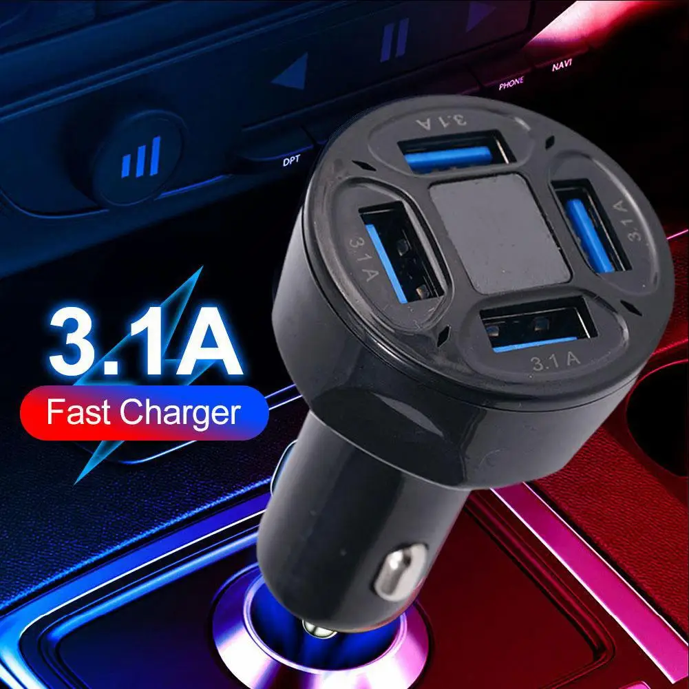 4 Ports USB Car Charger Quick Charge Cigarette Lighter Adapter For iPhone 11 Mobile Phone Charger Adapter 3.1A