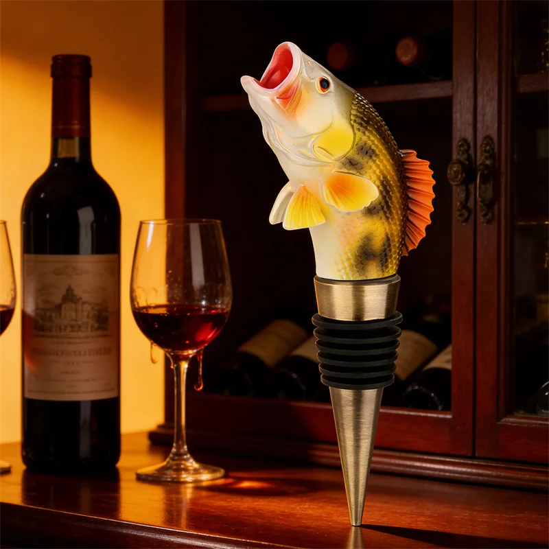 Kreativer 3D-Fisch-Weinflaschenverschluss, wiederverwendbarer Flaschenverschluss für Wein, Champagner, Bier, Hochzeit, Party, Bar, Heimdekoration, Geschenk für Anglerliebhaber – Detail 2