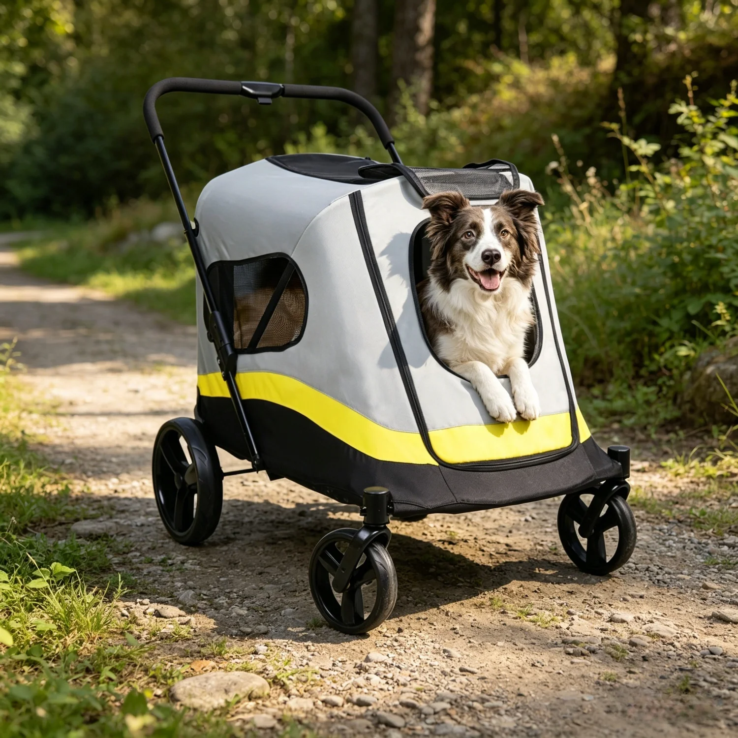 One-Click Folding Pet Stroller for Large Dogs Cat Animal Carrier with Universal Wheels, Shock Absorber Pushchair Trolley