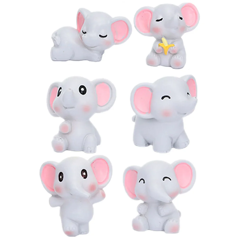 6 Pcs Elephant Ornament Tiny Animals Figures Miniature Shape Resin Statues Lovely Accessories Small Model