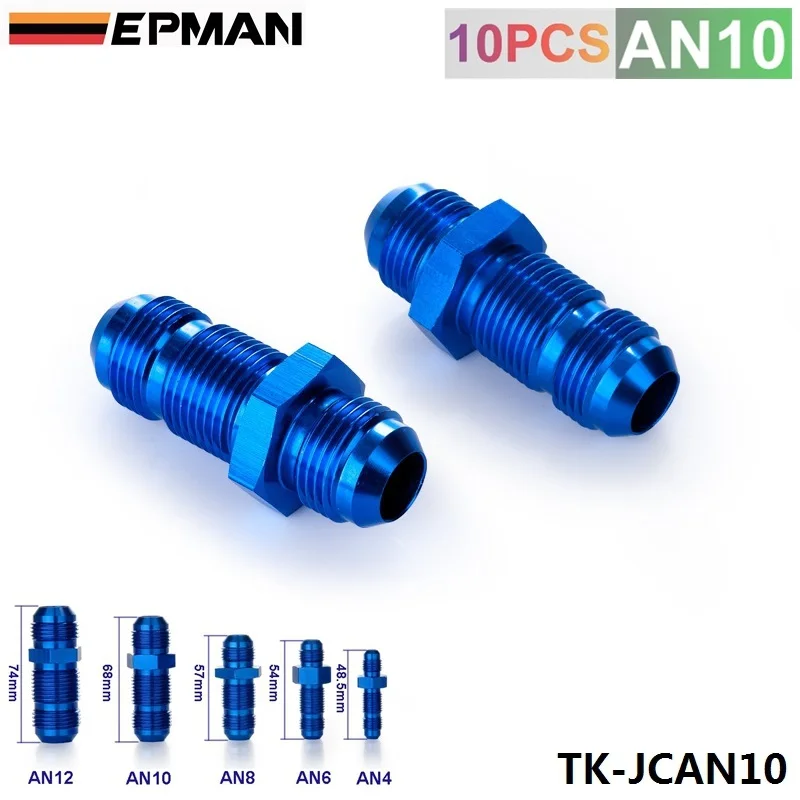 10AN AN-10 7/8 MALE THREAD STR  AIGHT BULKHEAD FLARE BLUE ALUMINUM FINISH FITTING TK-JCAN10