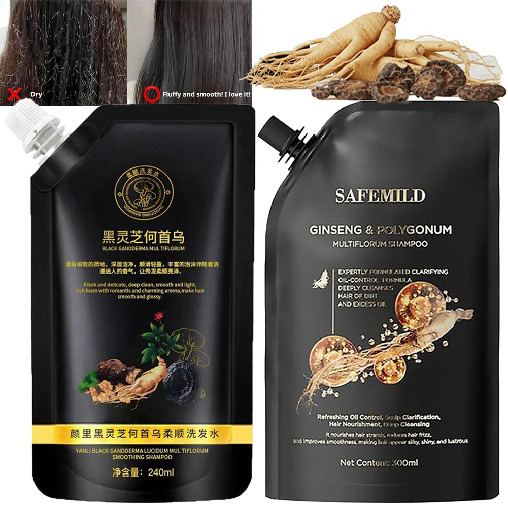 240ml/300ml Natural Herbal Hair Dye Shampoo For Hair Moisturizing Hair Darkening Strengthen Magic Polygonum Multiflorum Shampoo