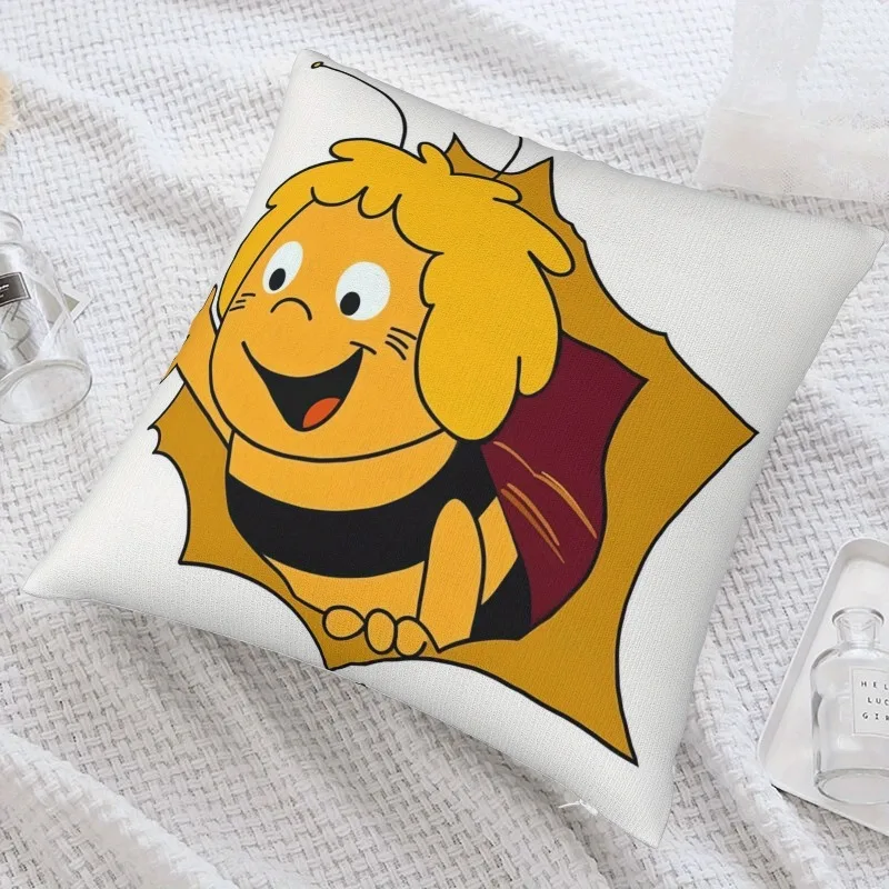 Short Plush Honey Bee Cartoon Pillowcase 18x18 Inch Double Sided Printed Decorative Cushion Cover Zipper Kids Room Decor