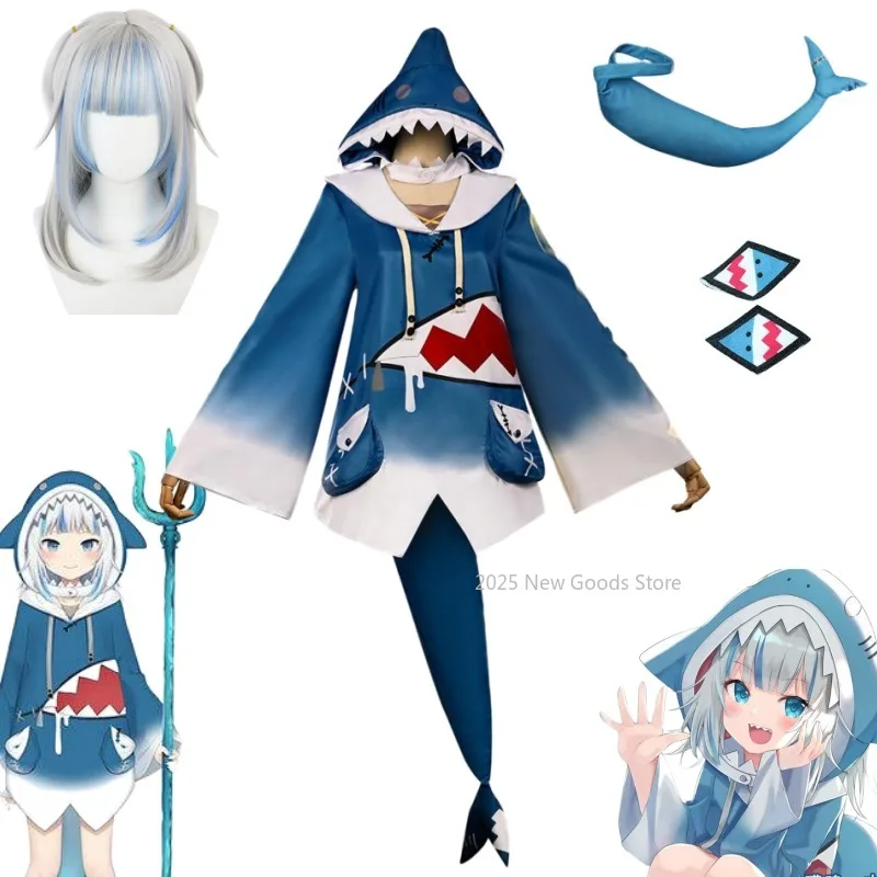 

Hololive Gawr Gura Cosplay Costume ENG Shark Costume Wig Cute Hoodie for Women Halloween Party Youtuber Cosplay Full Set Tail