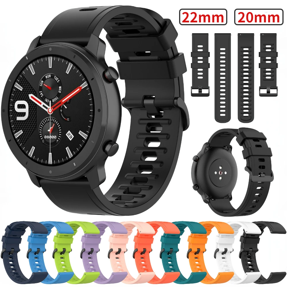 

20mm 22mm Silicone Band for Amazfit GTR 47mm 42mm/GTR2/3/4/GTS2/2e/mini/3 Sport Bracelet Wristband for Amazfit Stratos/Bip Strap