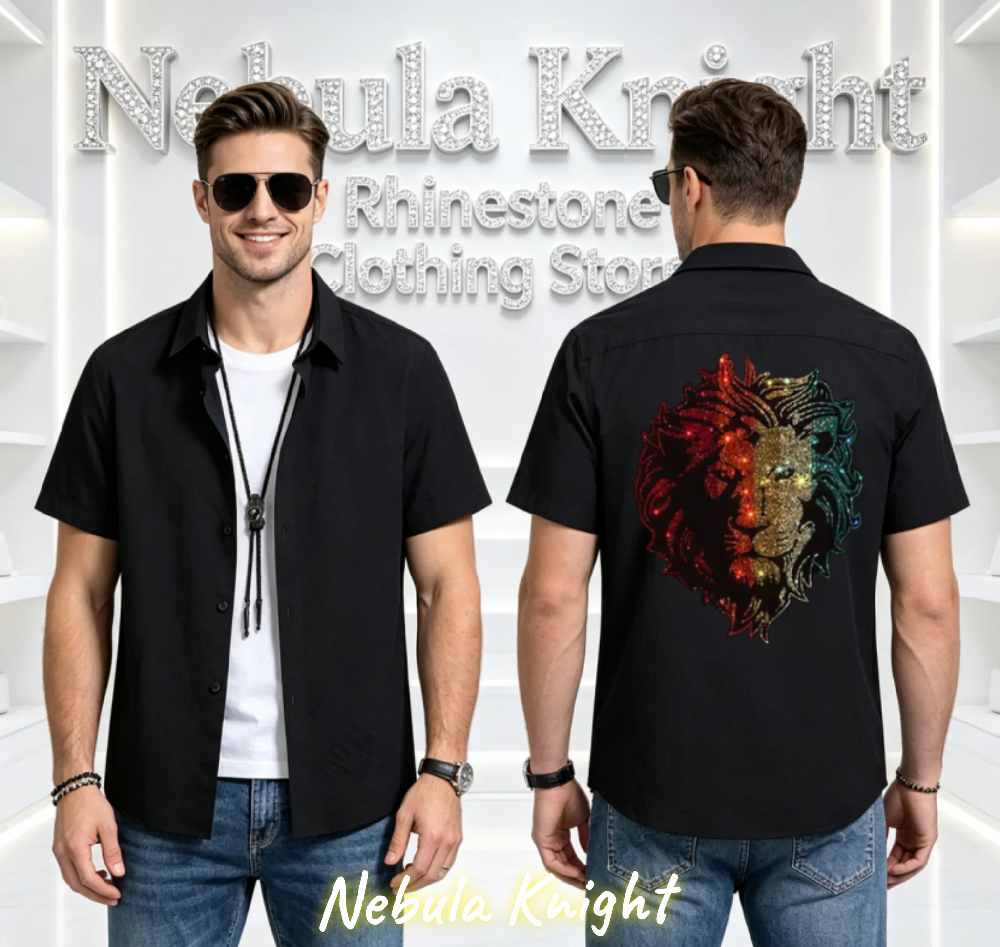 European Style Men Sparkling Shirt Rhinestone Shirt Hip Hop Luxury Drill Short Sleeve Top Male Summer Streetwear Casual Shirt