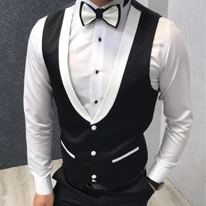 Chaleco negro para novio de boda, traje ajustado de una pieza, abrigo de Color sólido para hombre