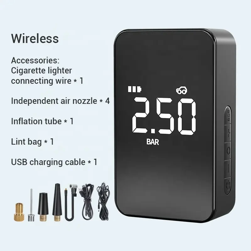 New Model Portable Wireless Tire Inflator Air Compressor Tire Pump Electric Pump for Car and Bicycle